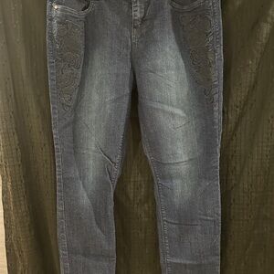 Massimo Navy Skinny Jeans with Embroidered Accents